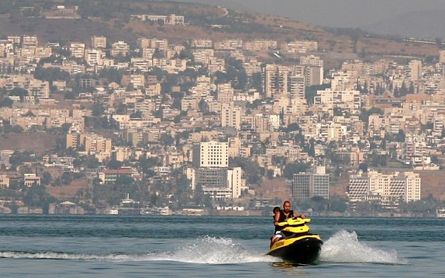 Jet ski riders in the Sea of Galilee in 2010 (illustrative photo credit: Chen Leopold/Flash90)