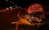 An illustrative photo of a car that was burnt after an accident (photo credit: Chen Leopold/Flash90)