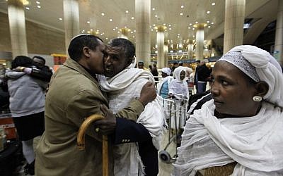 Newly arrived Ethiopian immigrants at Ben Gurion Airport in December 2011 (photo credit: Kobi Gideon/Flash90)