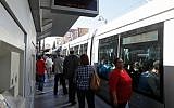 Illustrative: A station in Jerusalem's light rail system. The system is included in the Transport Ministry's public transportation database. (Uri Lenz/Flash90)