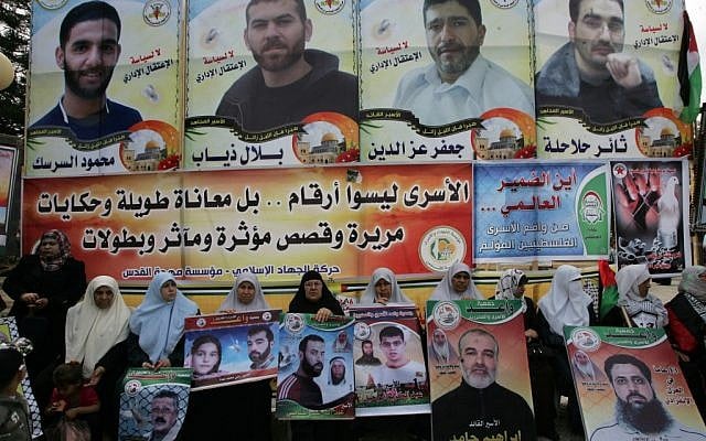 Solidarity rally for Palestinians prisoners on a hunger-strike in Israeli jails, in Gaza City on April 30, 2012 (photo credit: Abed Rahim Khatib/Flash 90) Solidarity rally for Palestinians prisoners on a hunger-strike in Israeli jails, in Gaza City on April 30, 2012 (photo credit: Abed Rahim Khatib/Flash 90)