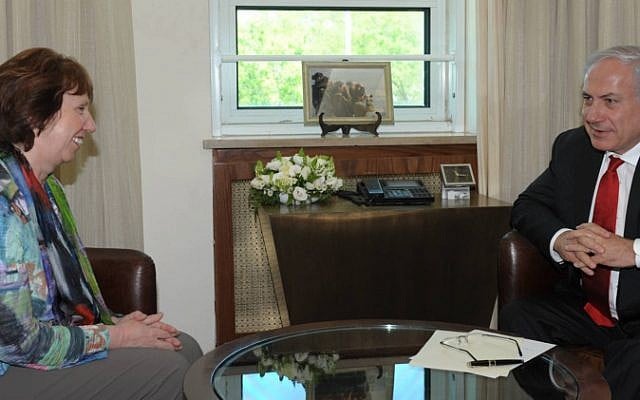 Prime Minister Benjamin Netanyahu meets with EU foreign commissioner Catherine Ashton in Jerusalem earlier this year (photo credit: Amos Ben Gershom/ GPO/Flash90)