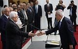 Palestinian Authority President Mahmoud Abbas swears in his new cabinet (photo credit: Issam Rimawi/Flash90)
