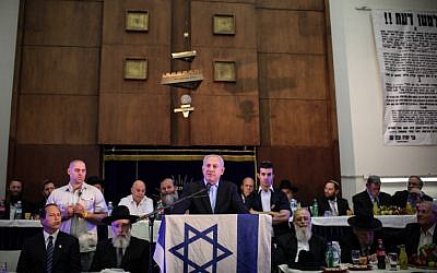 Prime Minister Netanyahu attends a Jerusalem Day celebration at the Mercaz Harav Yeshiva, a bastion of the National Religious camp, on Sunday (photo credit: Noam Moskowitz/Flash90)