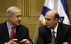 Prime Minister Benjamin Netanyahu, left, and Kadima head Shaul Mofaz at a Plesner committee meeting in May. (photo credit: Uri Lenz/Flash90)