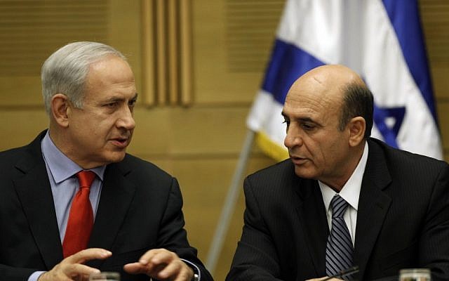 Prime Minister Benjamin Netanyahu, left, and Kadima head Shaul Mofaz at a Plesner committee meeting in May. (photo credit: Uri Lenz/Flash90)