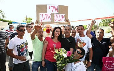Likud MK Miri Regev, center, surrounded by supporters (photo credit: Yehoshua Yosef/Flash90)