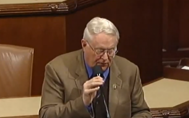 Republican Congressman Joe Pitts (R-PA) speaking in the House of Representatives in March (photo credit: screen capture, YouTube) Republican Congressman Joe Pitts (R-PA) speaking in the House of Representatives in March (photo credit: screen capture, YouTube)