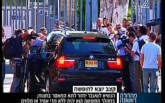 Moshe Katsav leaving prison on Sunday. (Screenshot/Channel 2)