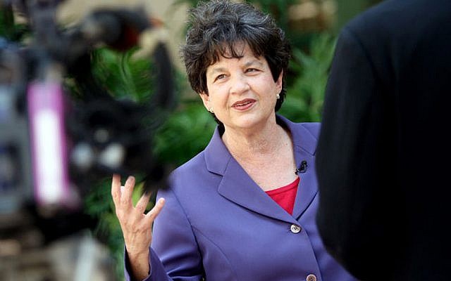 Lois Frankel addressing a news press conference just weeks after announcing her bid for Congress in Florida's 22nd District, April 25, 2011. (photo credit: Courtesy Emily's List/JTA)