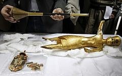 Stolen artifacts retrieved by the police (photo credit: AP/Khalil Hamra)