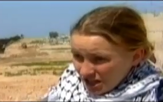 American activist Rachel Corrie speaking in Gaza before her death in March 2003. (photo credit: screen capture, YouTube) American activist Rachel Corrie speaking in Gaza before her death in March 2003. (photo credit: screen capture, YouTube)