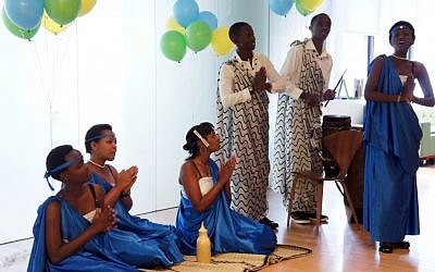 Orphans from the Agahozo Shalom youth village preform in New York on Tuesday (photo credit: DKC Public Relations/AP)