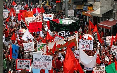 International Workers Day rally in Tel Aviv, May 2010 (photo credit: Roni Schutzer/Flash90)