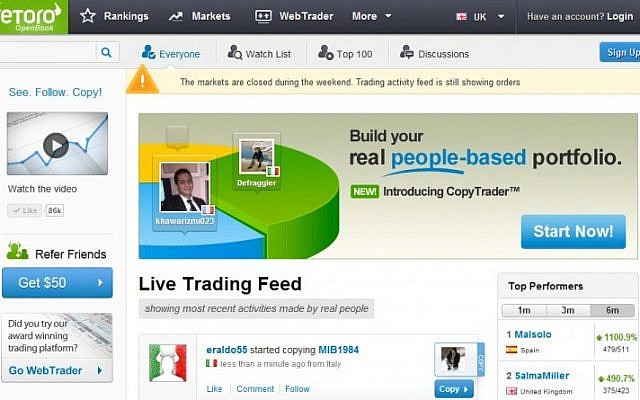 Screenshot of the eToro OpenBook platform (Photo credit: Courtesy) Screenshot of the eToro OpenBook platform (Photo credit: Courtesy)