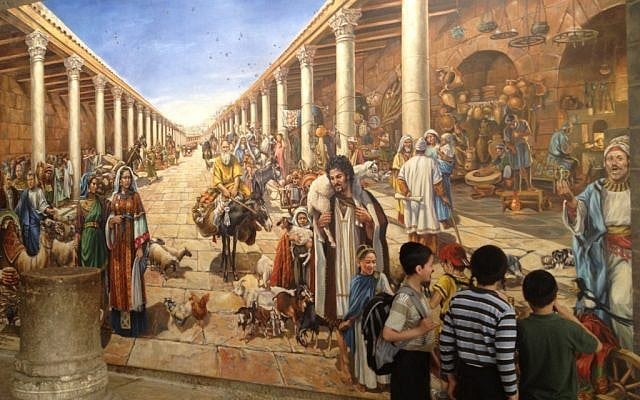 Boys examine a mural in the Jewish Quarter (Photo credit: Matti Friedman)