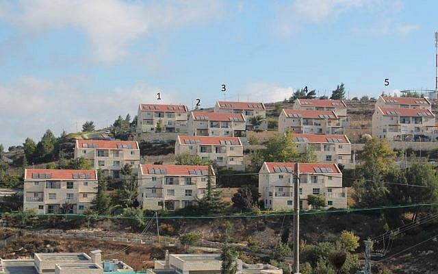 The Givat Ulpana outpost, with the five homes slated for destruction. (photo credit: Courtesy)