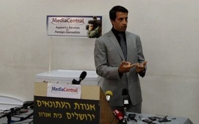 Yousef during a press conference in Jerusalem, June 19 (photo credit: Elhanan Miller/Times of Israel)
