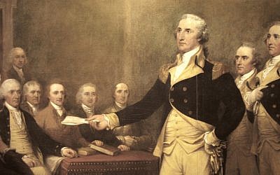 Oil painting of George Washington by John Trumbull. In May 2012, a letter written by Washington in 1790 and addressed to the Hebrew Congregation in Newport, RI was released from the B’nai B’rith archives (CC BY, by Joye, Flickr)