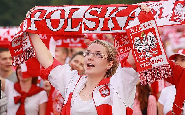 A Polish soccer fan cheers at a match between the Polish and Russian national teams during the Euro 2012 competition earlier this month (photo credit: CC-BY ND PolandMFA, Flickr) A Polish soccer fan cheers at a match between the Polish and Russian national teams during the Euro 2012 competition earlier this month (photo credit: CC-BY ND PolandMFA, Flickr)