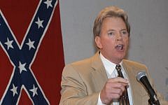 Former Ku Klux Klan leader David Duke speaks to supporters after his release from prison in 2004. (photo credit: Burt Steel/AP)