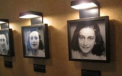 Illustrative: Portraits of Anne, her sister Margot, and mother Edith, inside the Anne Frank House in Amsterdam. (Matt Lebovic/The Times of Israel)