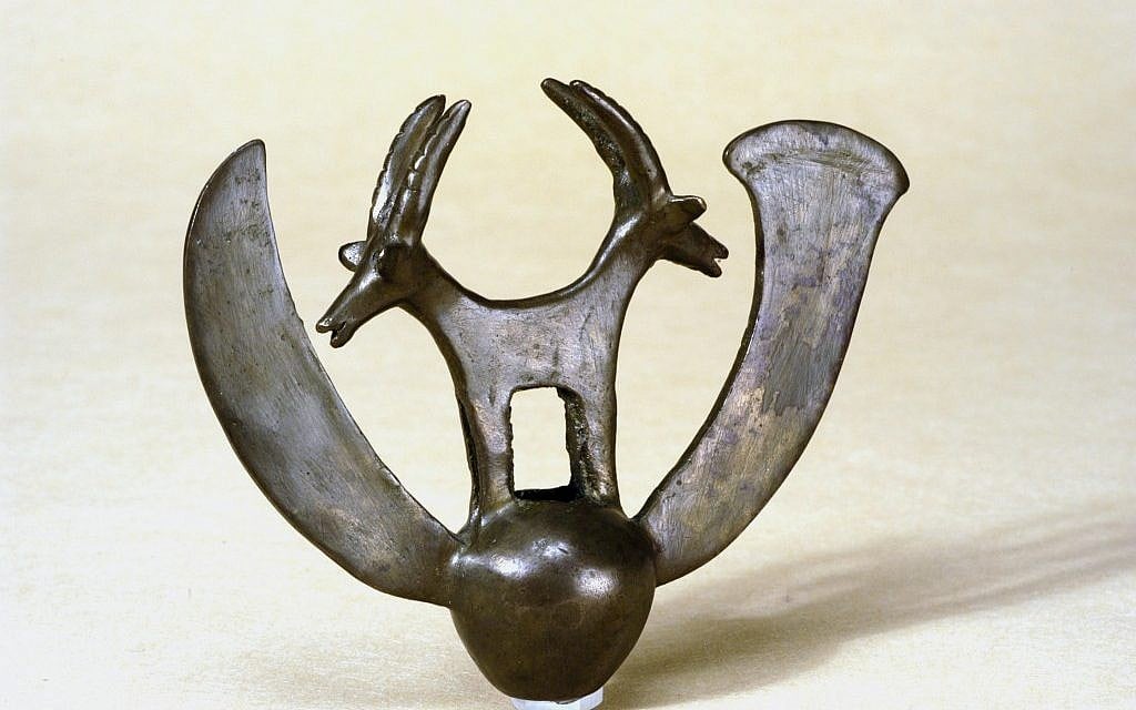 In 1961, a group of archaeologists were looking for Dead Sea scrolls. Instead, they found the striking double ibex and the rest of the hoard now known as the "Cave of Treasure." (Courtesy of the Israel Museum) In 1961, a group of archaeologists were looking for Dead Sea scrolls. Instead, they found the striking double ibex and the rest of the hoard now known as the "Cave of Treasure." (Courtesy of the Israel Museum)