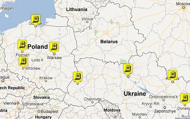 Map of the Euro1945 educational sites (screen capture from www.euro1945.com)
