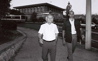 Yitzhak Shamir with a bodyguard outside the Knesset in 1991. (photo credit: Flash90)