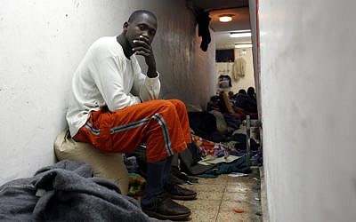 Ivory Coast infiltrators living in an old shelter in a park in Tel-Aviv. (photo credit: Miriam Alster/Flash90)
