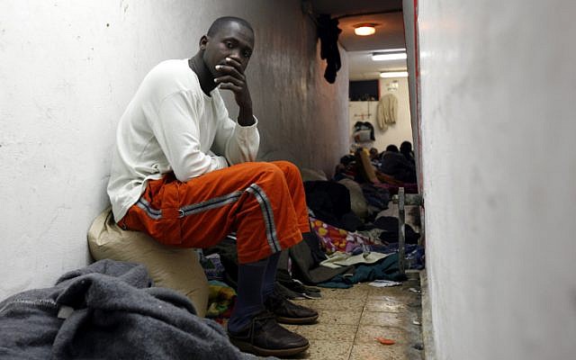 Ivory Coast infiltrators living in an old shelter in a park in Tel-Aviv. (photo credit: Miriam Alster/Flash90)