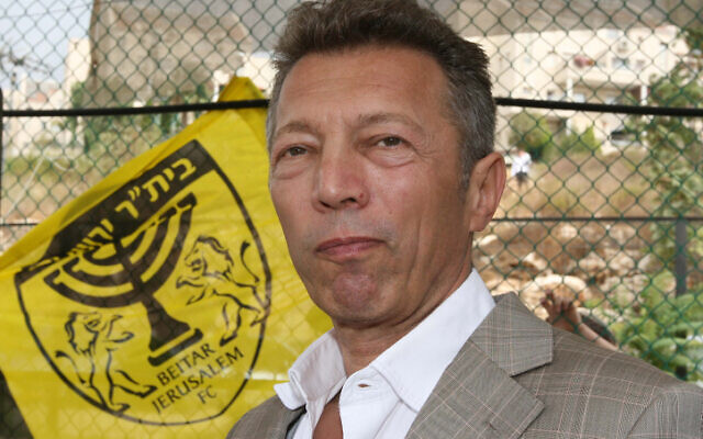 Arcadi Gaydamak, who plans to sign two Muslim players,  visiting a Beitar Jerusalem training session in September 2008 (photo credit: Anna Kaplan/ Flash90)