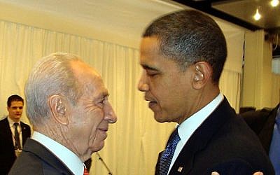 Shimon Peres, Left, and Barack Obama meeting in 2009. (photo credit: Yona Bar Tal/Flash90)