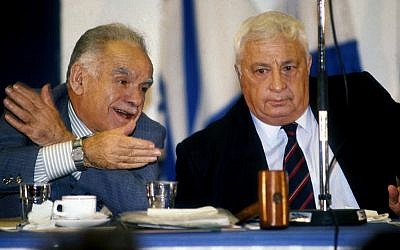 Yitzhak Shamir with Ariel Sharon (photo credit: Moshe Shai/Flash90)
