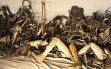 A pile of prosthesis which were taken by the Nazis from the Jews who were transported to Auschwitz, now presented at the Museum of Auschwitz. (Photo credit: Isaac Harari/FLASH90)