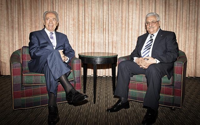 Shimon Peres (left) with Mahmoud Abbas during a 2010 meeting (photo credit: Jose Marquez/GPO/Flash90) Shimon Peres (left) with Mahmoud Abbas during a 2010 meeting (photo credit: Jose Marquez/GPO/Flash90)