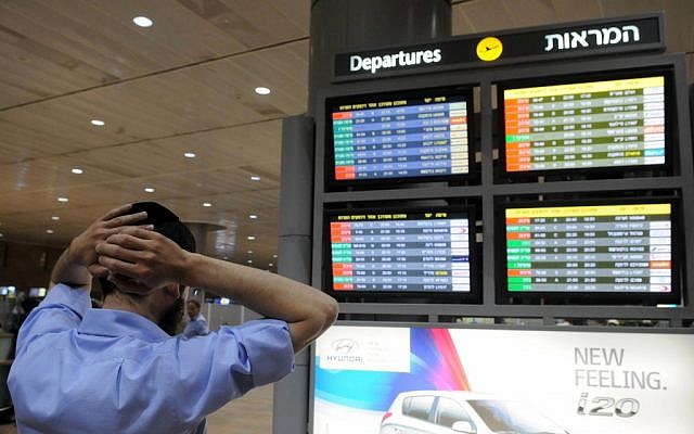 The departures board at Ben Gurion Airport (illustrative photo credit: Yossi Zeliger/Flash90)
