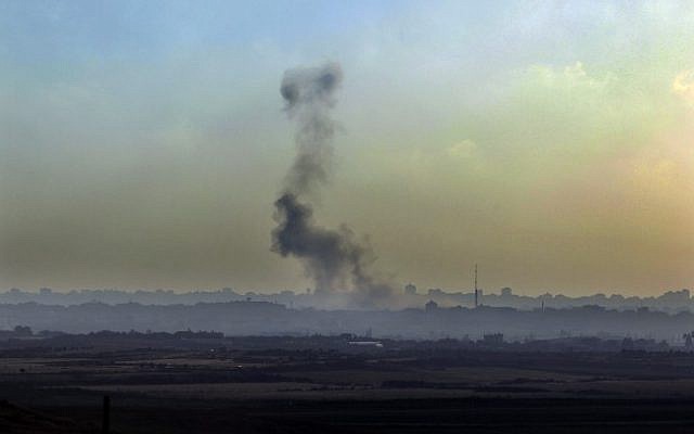 Smoke rises following an Israeli Air Force airstrike in the Gaza Strip in June (Photo credit: Tsafrir Abayov/ Flash 90) Smoke rises following an Israeli Air Force airstrike in the Gaza Strip in June (Photo credit: Tsafrir Abayov/ Flash 90)