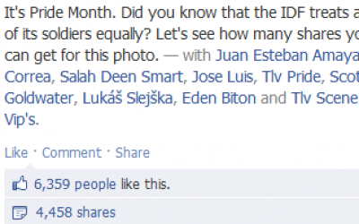 Likes, shares, and comments on the IDF's Gay Pride month photo (photo credit: via Facebook)