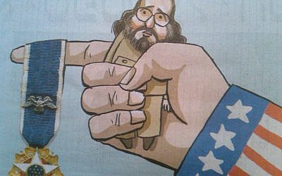 Photo of political cartoon in Maariv on June 14, 2012.