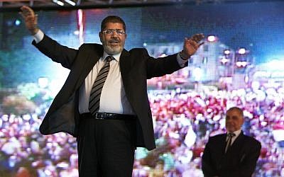 Mohamed Morsi at a rally in May. (photo credit: AP/Fredrik Persson)