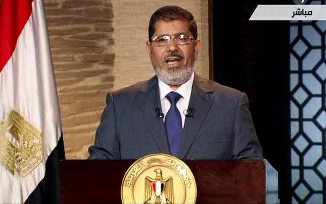 Mohammed Morsi (photo credit: Egypt State TV/AP)