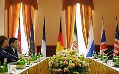 EU foreign policy chief Catherine Ashton, left,  attends the third round of P5+1 talks, in Moscow in June (photo credit: AP/Kirill Kudryavtsev)