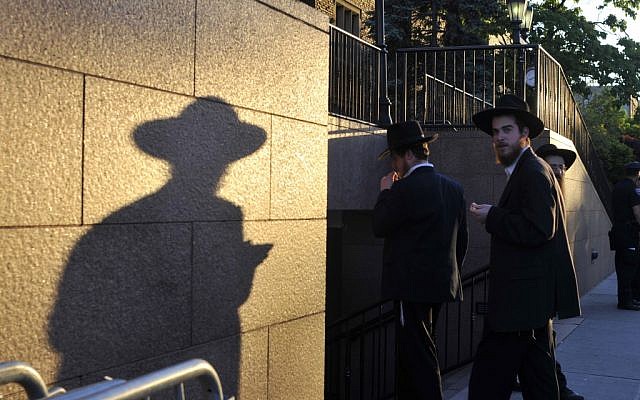 Ultra-orthodox men in Brooklyn, New York (illustrative photo: Serge Attal/Flash90)