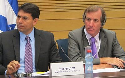 MK Danny Danon, left, and French Ambassador Christophe Bigot discuss anti-Semitism in the Knesset (photo credit: courtesy)