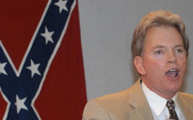 Former Ku Klux Klan leader David Duke speaks to supporters after his release from prison in 2004. (photo credit: Burt Steel/AP) Former Ku Klux Klan leader David Duke speaks to supporters after his release from prison in 2004. (photo credit: Burt Steel/AP)
