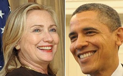 Hillary Clinton and Barack Obama (photo credit: Flash90)