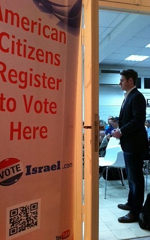 American citizens registering to vote at an 'iVoteIsrael' event in Tel Aviv (photo credit: courtesy of IVoteIsrael.com)