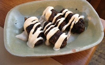 Bite-size kebabs at Koya (photo credit: Jessica Steinberg)