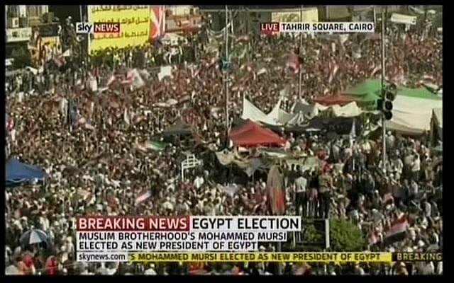 Tahrir Square in Cairo after the announcement Sunday. (Screenshot/Sky News) Tahrir Square in Cairo after the announcement Sunday. (Screenshot/Sky News)